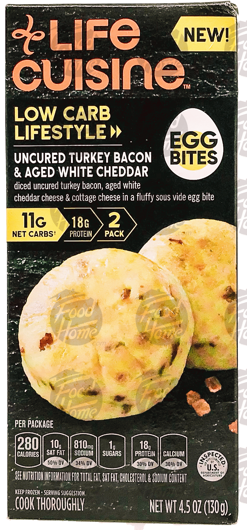 Life Cuisine Low Carb Lifestyle uncured turkey bacon & aged white cheddar egg bites, frozen box Full-Size Picture